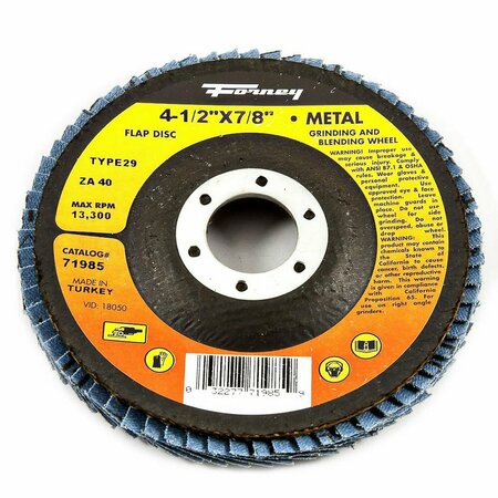 FORNEY Flap Disc, Type 29, 4-1/2 in x 7/8 in, ZA40 71985